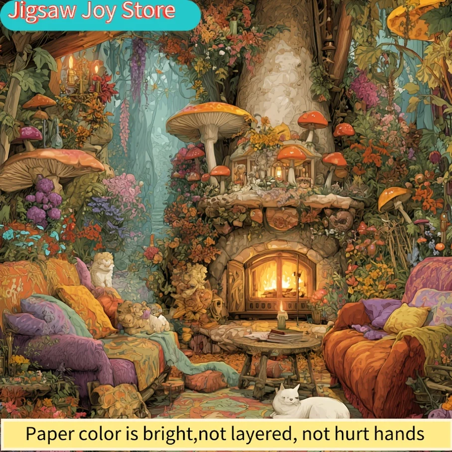 Mini Puzzle pour Adultes - Maison Champignon Chaleureuse - Jeu Amusant et Éducatif Décoration Murale pour la Maison Fête des Pères Anniversaire d'un Ami