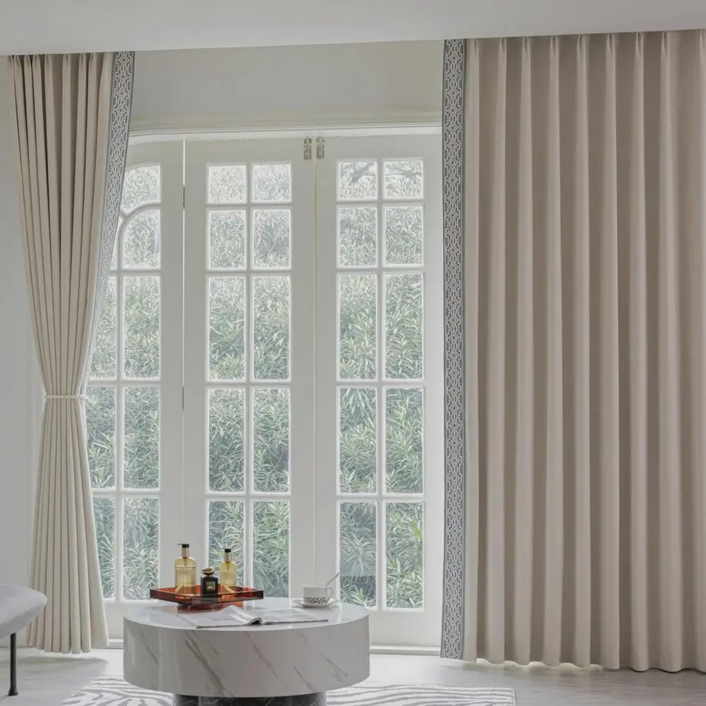 

Room kening Curtain Panels with Embroidered Design, Tape Trim Drapes Pinch Pleat, Designer Curtains or Sliding Patio DoBedroom(S