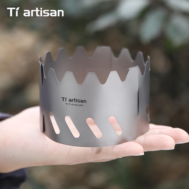 Tiartisan Titanium Wind Shield for Mini Alcohol Stove Outdoor Backpack Quick-Fold Portable Stove Windscreen With Storage Pouch view 5