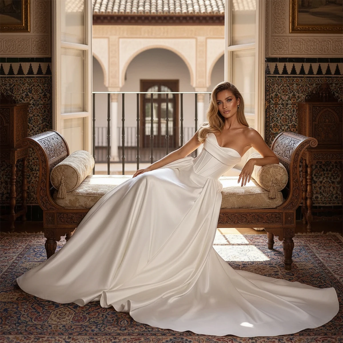 Simple Pleated Sweetheart Wedding Dress Long A Line Ball Gown For Bride Vestidos Novia Strapless Bridal Party Gown For Women image 3