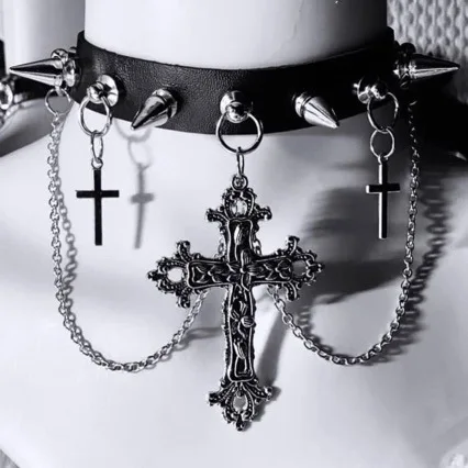 Original Design: Dark Gothic Style Collar, Choker Subculture, Sweet, Cool, Spicy Girl, Cross, Niche Y2k Necklace