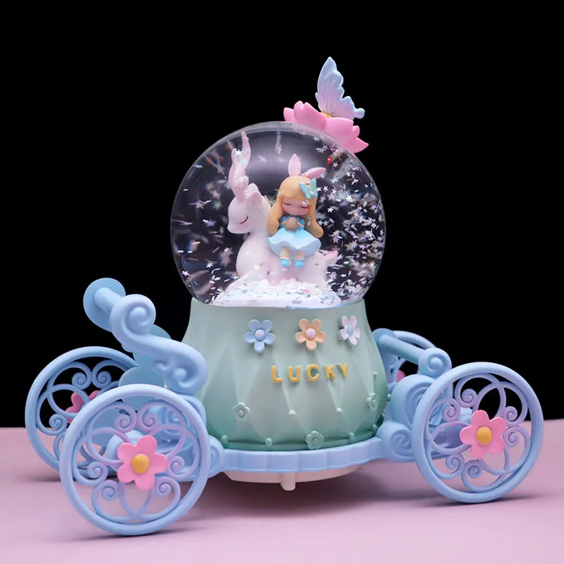 Raw Flowers Pumpkin Carriage Crystal Ball Music Box Automatic Snow Deer Octave Box Desktop Ornaments Girls Birthday Gift