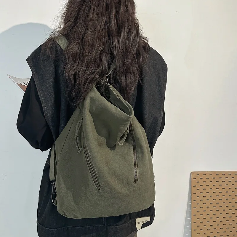 Women's Backpack Multi-Purpose Bag Large Capacity Pure Color Design Versatile Commuter Crossbody Bag Personalized Trendyy Canvas