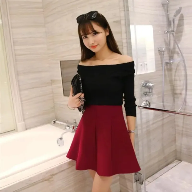 Women's High Waist Umbrella Skirt Pleated Elastic Pompon Skirt