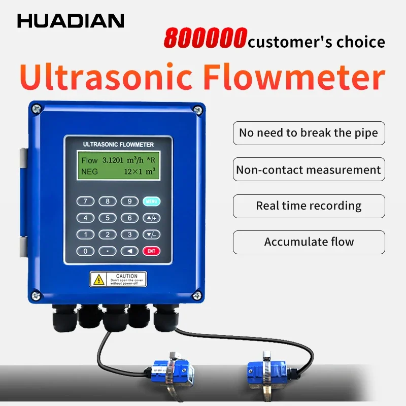 Misuratore di portata ad ultrasuoni digitale da 1 pollice 500 mm Alimentato a batteria non invasivo a parete per acqua domestica e liquami di cemento