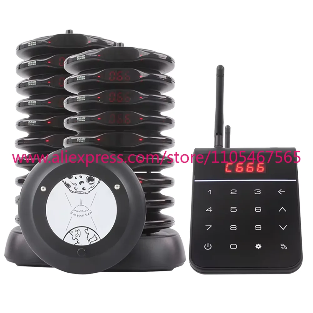 Wireless Restaurant Pager System Guest Queuing Paging System Waterproof 20 Coaster Ring Flash Vibration Food Court Cafe