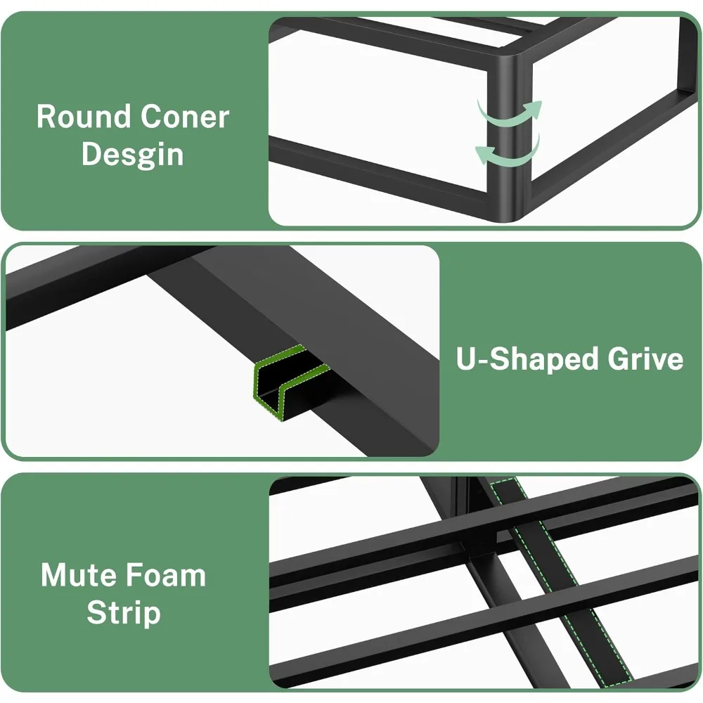 Cadre de lit King en métal de 5 pouces, coin rond, plate-forme basse, 3000 LBS, lattes en acier robustes, Support de matelas, fond de teint non