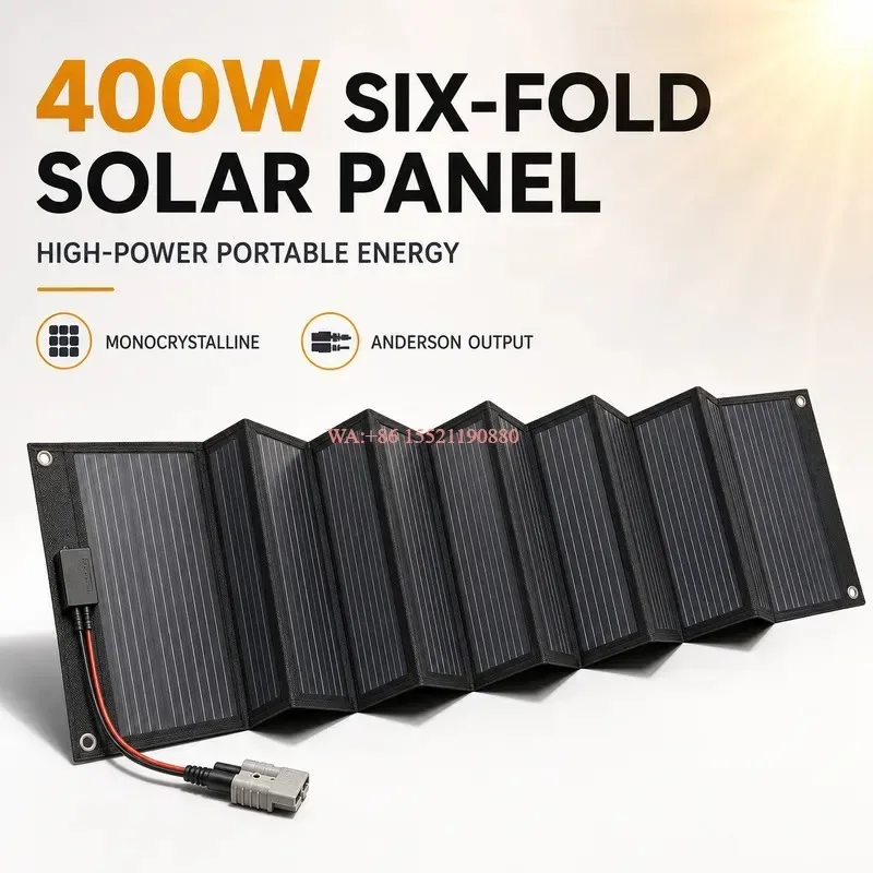 wmwmnu 400W 6 Fold Solar Panel with Stand 18V 36V Anderson Connector Waterproof Monocrystalline for 12V 24V 48V 60V 72V