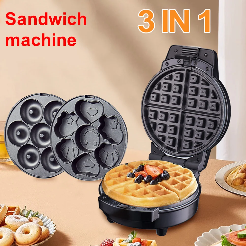 3 in 1 Electric Donut Maker Electric Cartoon Snack Cake Machine Waffle Sandwich Detachable Dessert Toaster