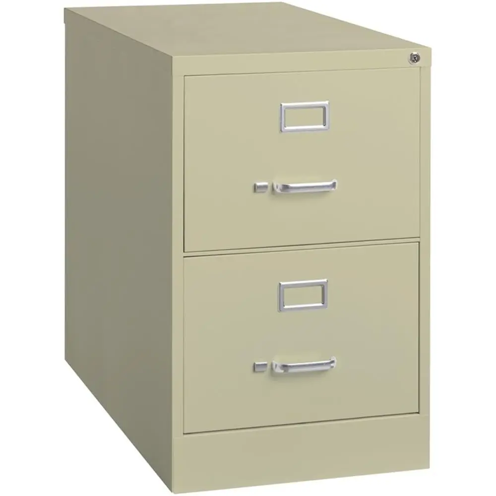 2-Drawer Metal Vertical Filing Cabinet, 25 in Depth, Legal Width, Beige Finish, Fully Assembled Steel Construction, Ball-Bearing