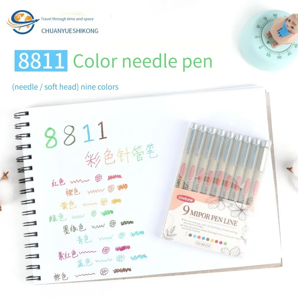 9 Colors Brush Fineliners Pen Black Micro-line Pen Waterproof Ink for Journaling Illustrating Drawing Manga Art Marker Supplies