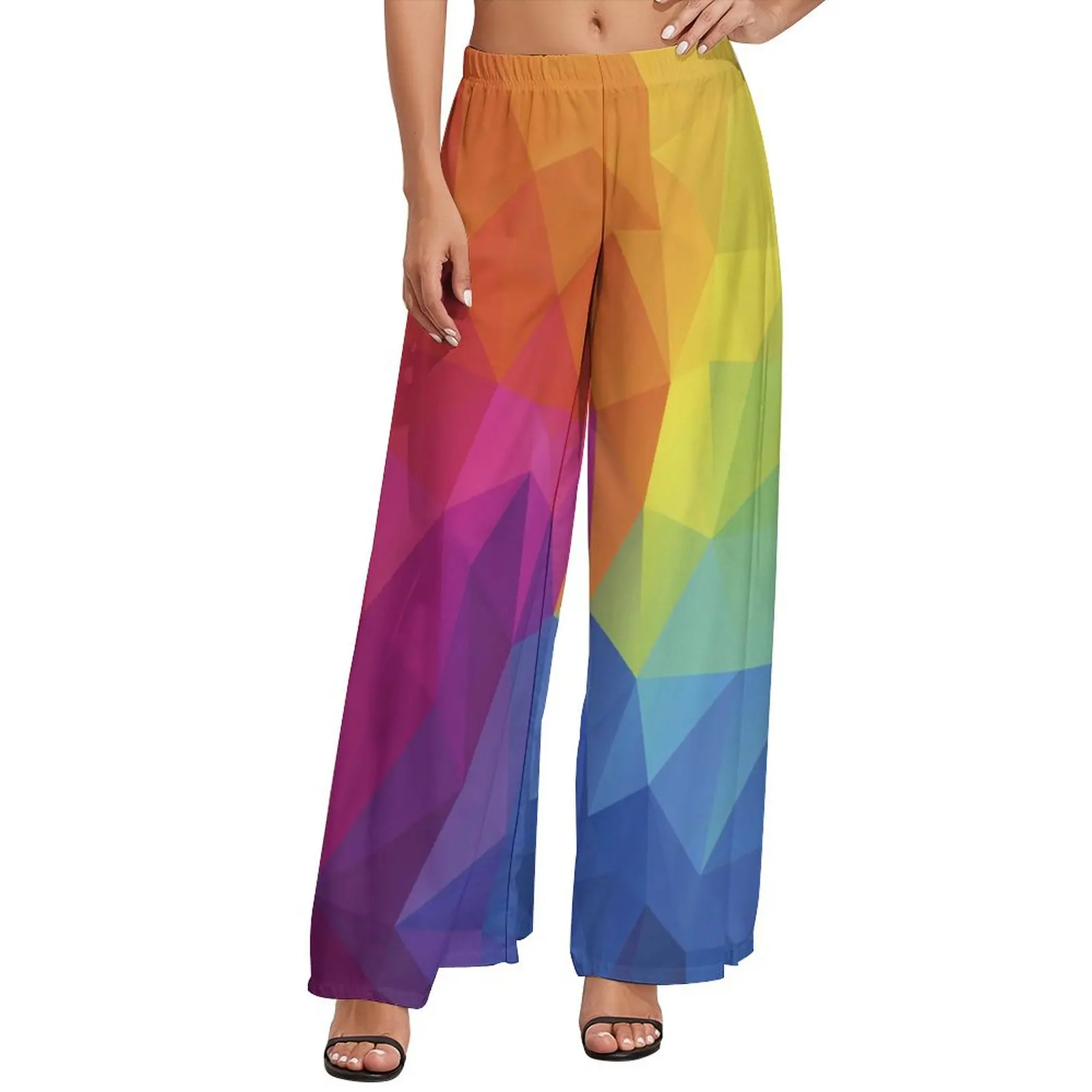 

Abstract Rainbow Pants Colorful Geometry Aesthetic Straight Wide Leg Pants High Waist Classic Trousers Big Size 5XL 6XL