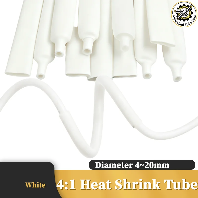 1/2/3/5/8/10/25M Diameter 4~20mm 4:1 Heat Shrink Tube White Dual Wall Thermoretractile Tube ﻿Cable Protector Sleeve With Glue