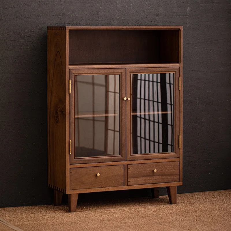 Walnut storage cabinet New Chinese home retro tea set cabinet Display cabinet Living room tea room Solid wood Bogu rack