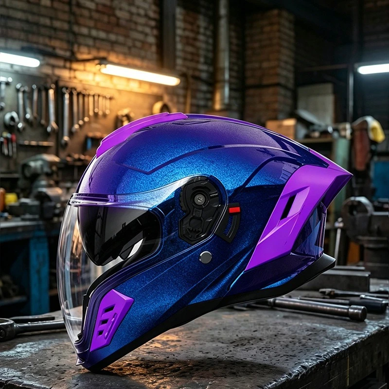 フォーシーズンズ-モーターサイクルヘルメット-メンズ＆レディース-大型サイズ-テールロコモーティブデザイン-ダブルミラーとゴーストフェイスフルカバレッジ付き