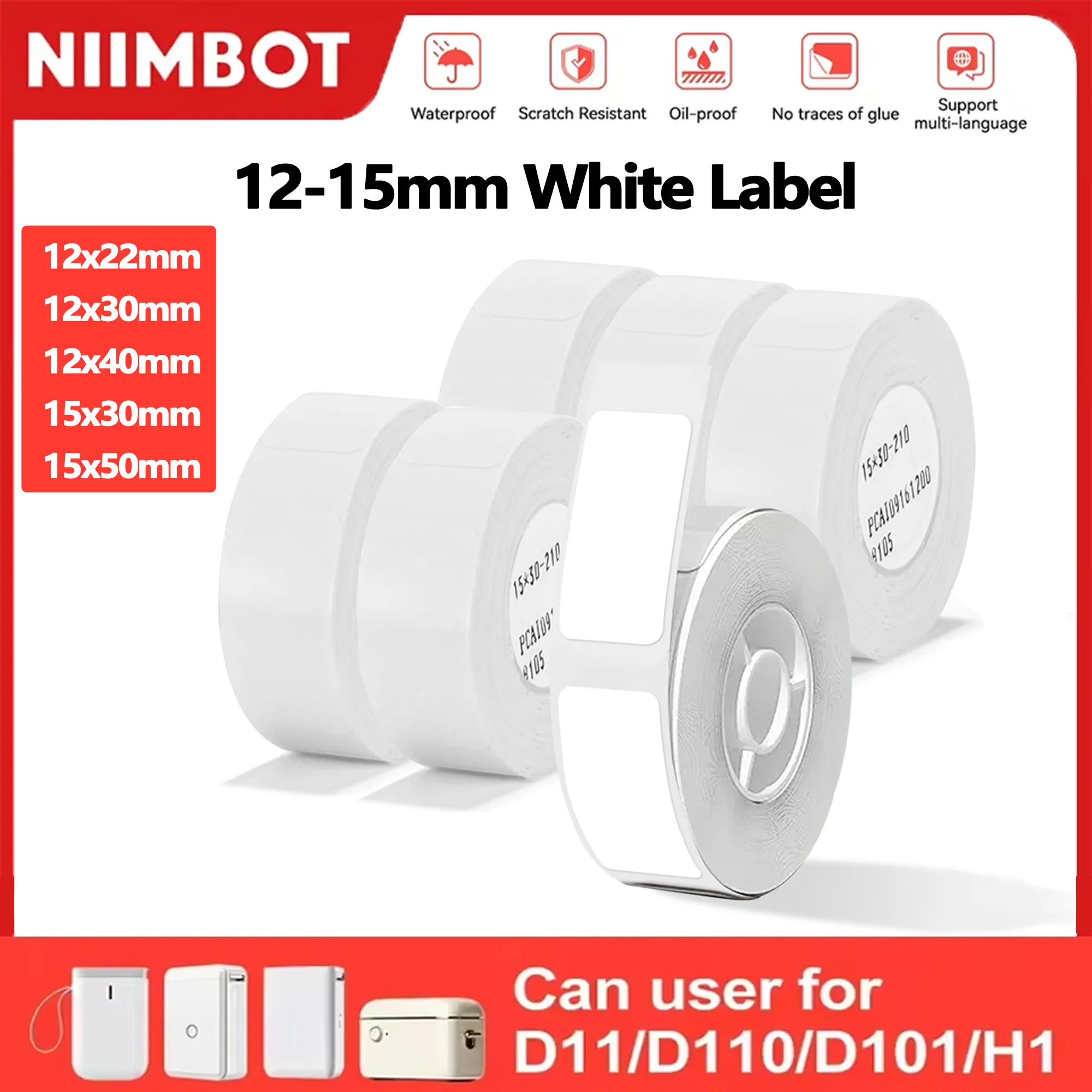 Niimbot D110 Label Sticker White Waterproof Anti-Oil Thermal For D11/D110/D101 Label Printe For School Home Office Organization