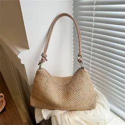 Borsa di paglia in Rattan borsa a mano intrecciata a mano carina borsa a mano di grande capacità da donna