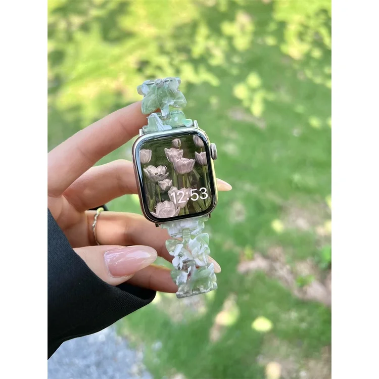 Kelebek lüks kadın bayanlar saat kayışı için izle serisi 7 6 SE iWatch 7 kayış 41mm 45mm 42mm reçine zincirleri Metal bant