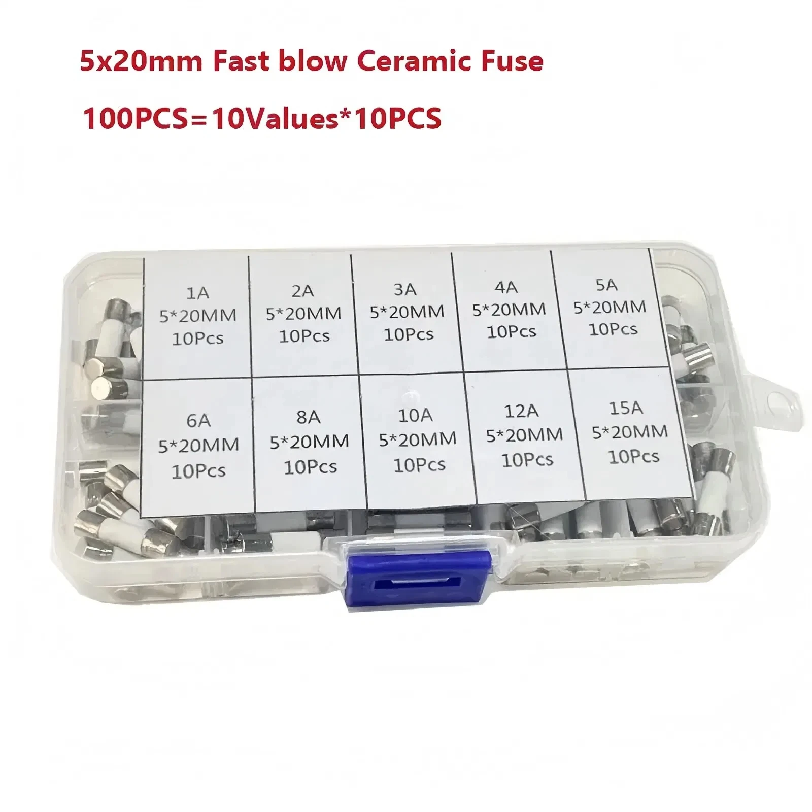 5x20mm 6x30mm 250V Ceramic Fuse0.5A 1A 2A 3A 4A 5A 6A 8A 10A 15A 20A ceramic glass Fuses 100pcs