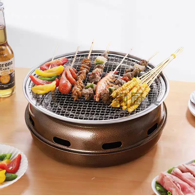 Korean Style Round BBQ Grill Portable Charcoal Grill for Outdoor Backyard Camping Picnic Compact Tabletop Smoker