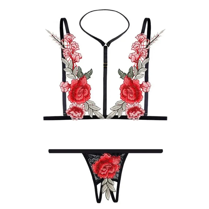

Lingerie For Women Lace Transparent Underwear Fairy Embroidery Brief Sets Delicate Bra Thongs Kit Push Up Suit