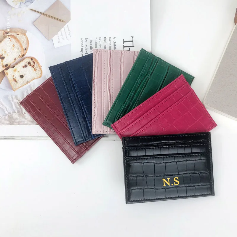 Custom Letters Men PU Leather Credit Card Holder Personalize Initials Slim Card Cover Monogram Name Card Case Women DIY Present