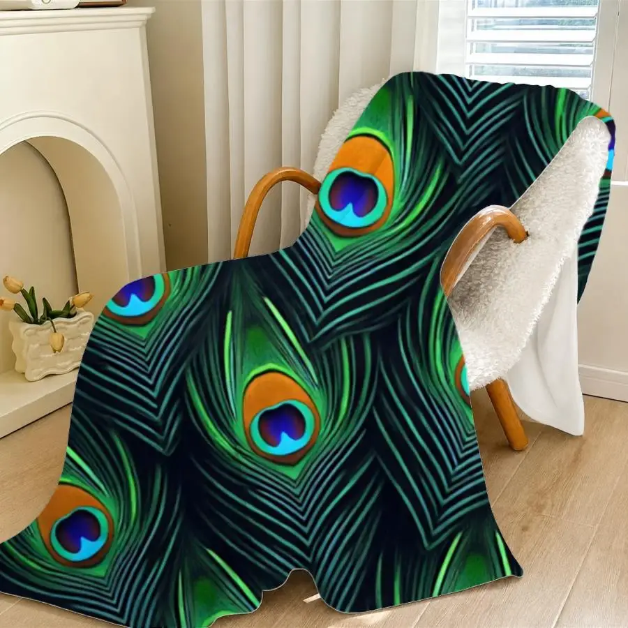 1pc Premium 280GSM Flannel Blanket with Vibrant Peacock Feather Print, Warm Decorative Throw for All Seasons, Perfect As Home Decoration And Holiday Gift Choice
