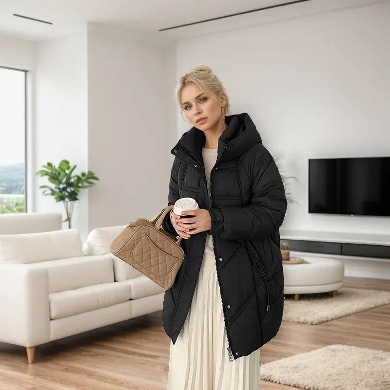 2025 ผู้หญิงฤดูหนาวใหม่ Parkas Coats หญิงสีทึบ Hooded Thicken เสื้อแจ็คเก็ตผ้าฝ้ายอุ่น Lady's Snow สวมเสื้อผ้า 2025 ใหม่