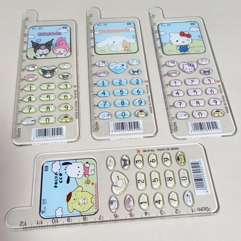 50/100Pcs Cartoon Lovely Kuromi Melody Cinnamoroll Mobile Phone Styling Straightedge Transparent 12cm Ruler Stationery