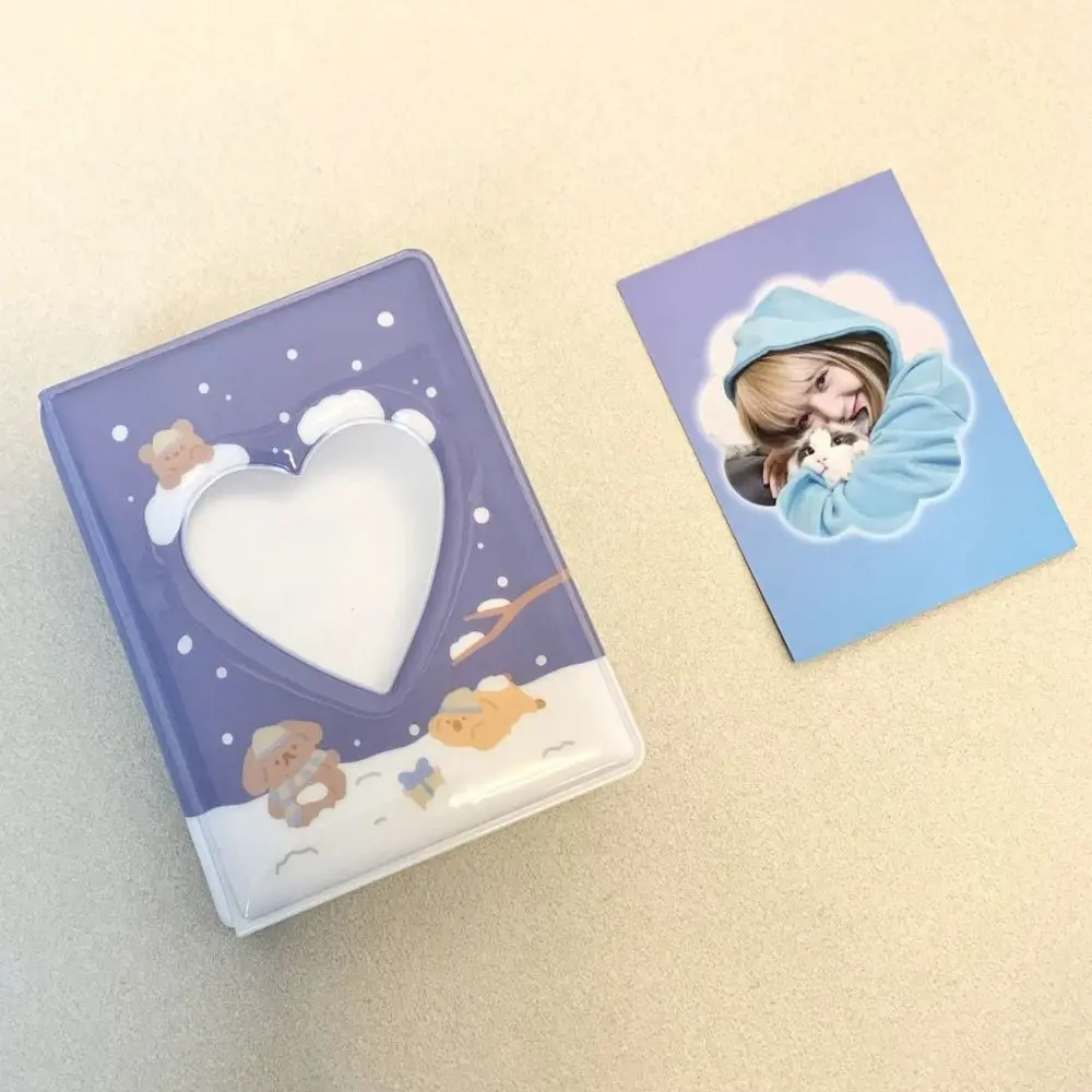 Álbum de fotos de oso lindo, caja de almacenamiento de imagen hueca de corazón de amor, carpeta de tarjetas Kpop, soporte para sesión fotográfica de libro de tarjetas de nombre, 3 pulgadas