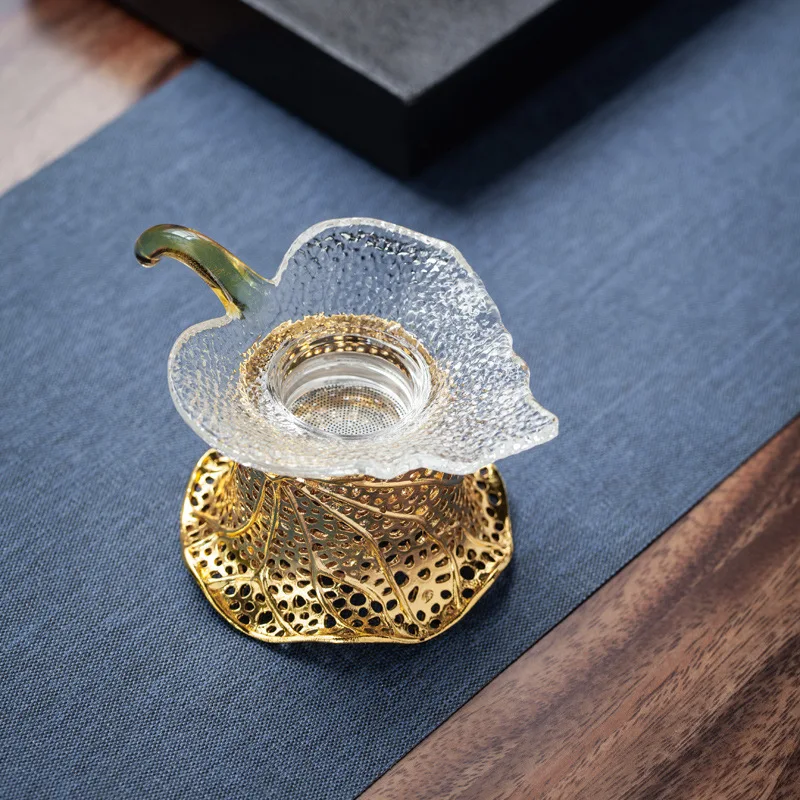 Creative Leaf Glass Tea Filter Household Kung Fu Tea Set Tea Making Accessories Stainless Steel Filter Screen Tea Leakage