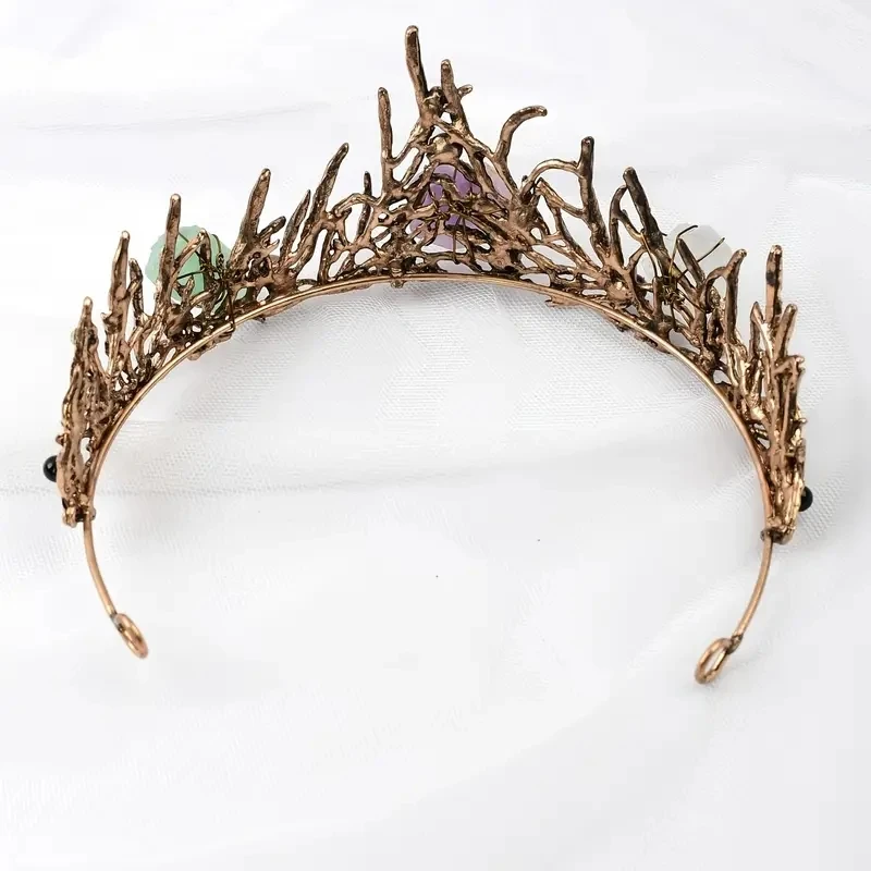 Natural Amethyst WhiteCrystal Fluorite Mermaid Crown Fashion Colorful CrystalVintage MetalCrown Hair Accessories Female 1pc