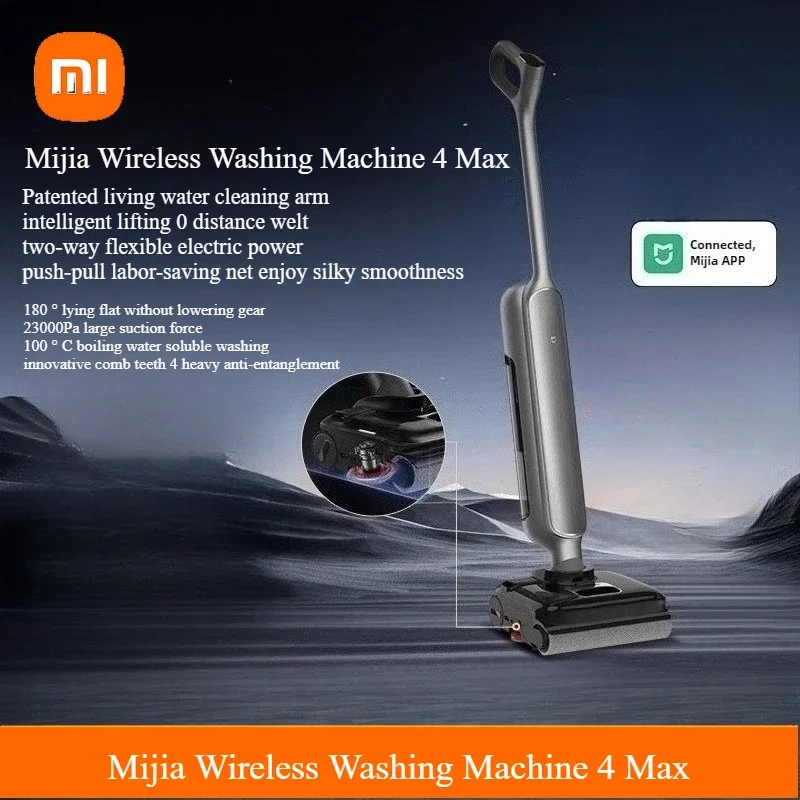 

Беспроводная поломоечная машина XIAOMI MIJIA 4Max с задним расположением чистящей насадки, защитой от запутывания, самоочисткой и управлением через приложение
