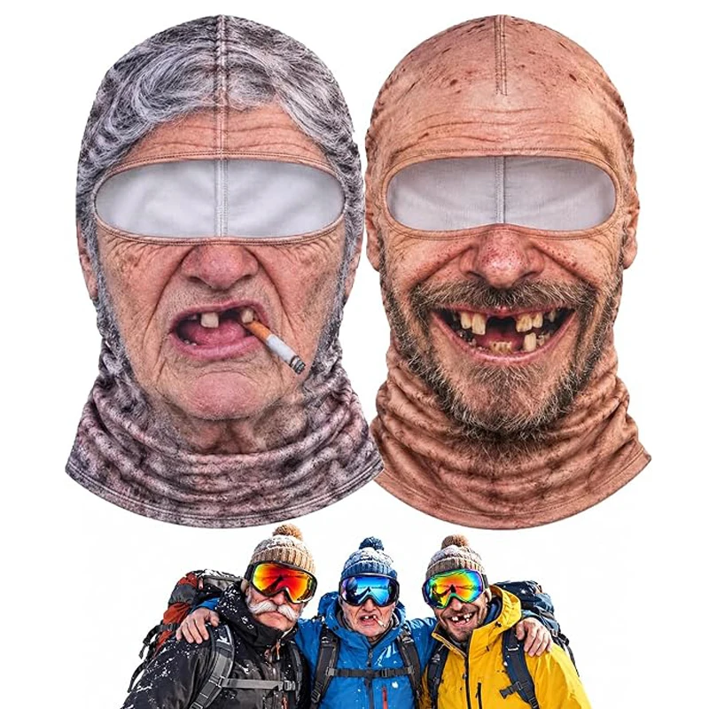 Funny Old Man Ski Mask Funny Realistic Face Ski Mask 3D Print Windproof With Neck Coverage Winter Face Cover for Skiing Parties
