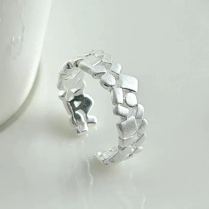 VENTFILLE 925 Sterling Silver Retro Ring For Women Irregular Blocks Adjustable Simple Temperament Party Gift Jewelry New Trendy