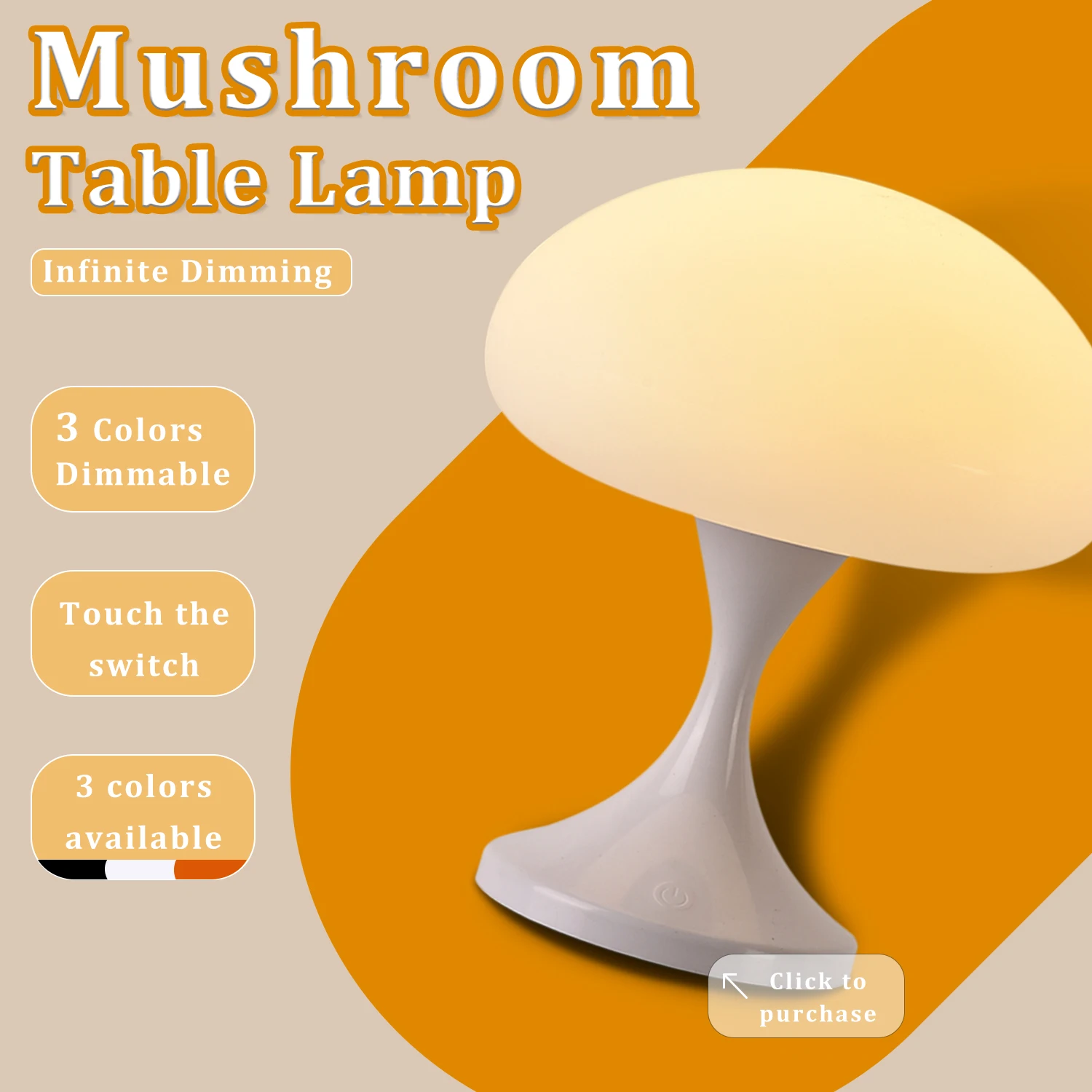 USB Rechargeable Mushroom Lamp 3 Color Changing Night Light for Bedroom Bedside Table Decor