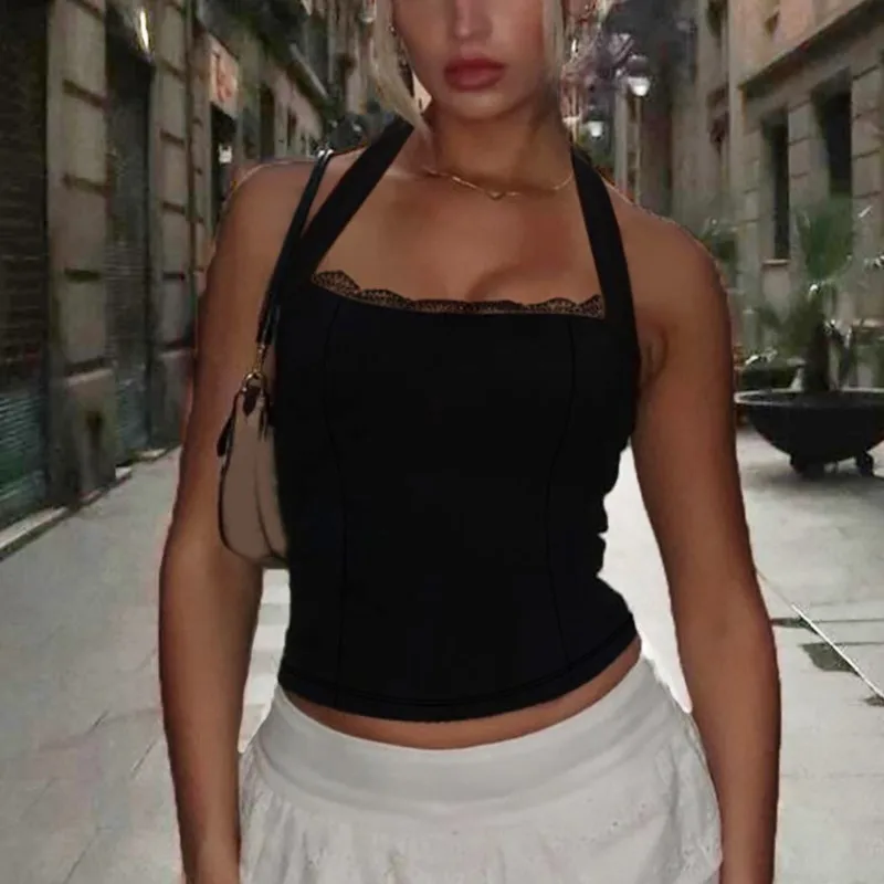 

Sleeveless Camisole Tie Slimming Crop Top Women's Solid Color Sexy Casual Top
