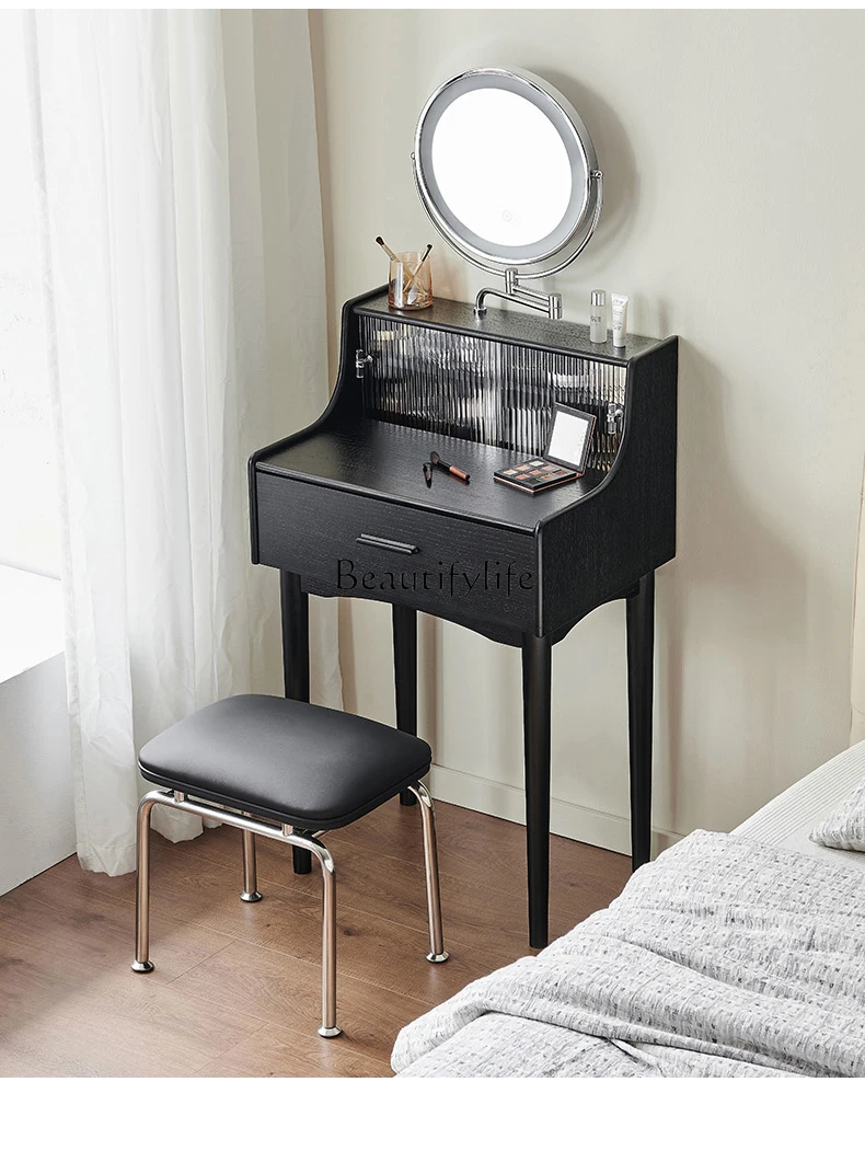 

Dresser small black solid wood small apartment French retro bedroom bedside makeup table