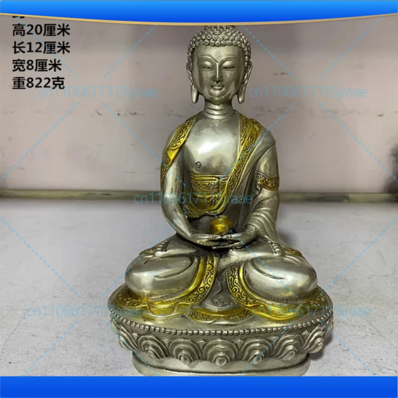 Collectibles Chinese Fengshui White Copper Carving Handicraft Medicine Buddha Pharmacist Buddha Health and Longevity Statue