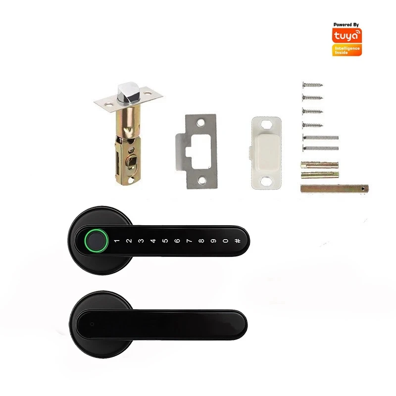 

Tuya Fingerprint Handle Smart Door Lock Electronic Password Touch Screen Keypad Key Unlock Wooden Deadbolt Smart Lock