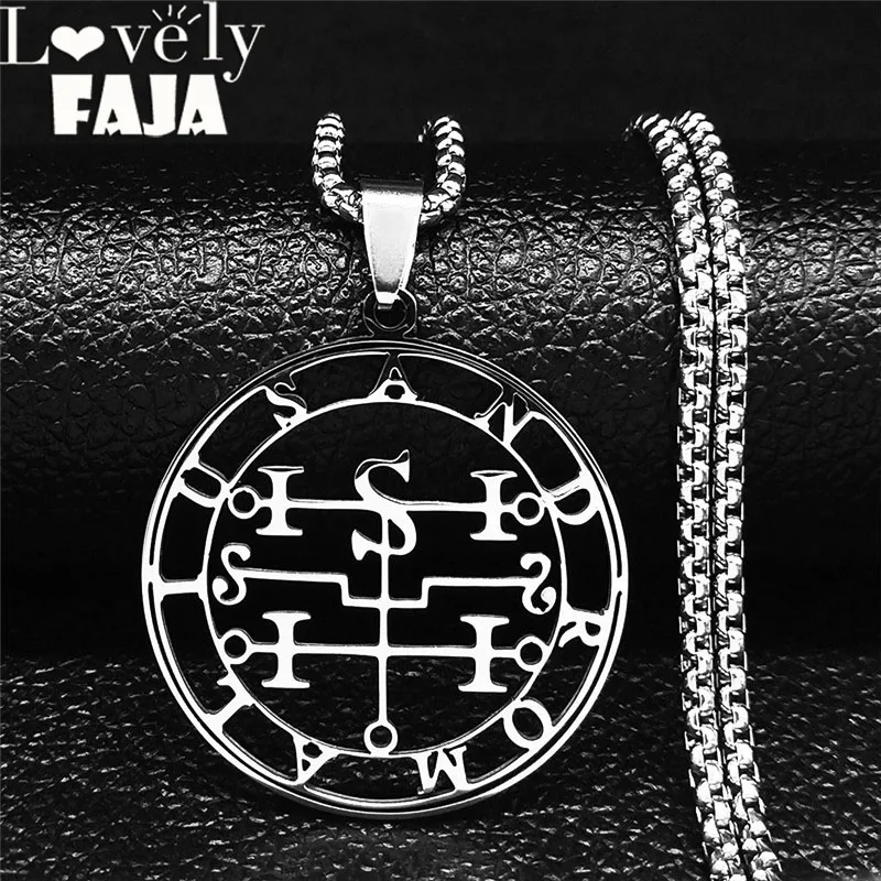 Seal of ANDROMALIUS Chain Necklace Men/Women Stainless Steel Necklace Satan Belial seal Lazer key Baphomet Jewelry N3757S03