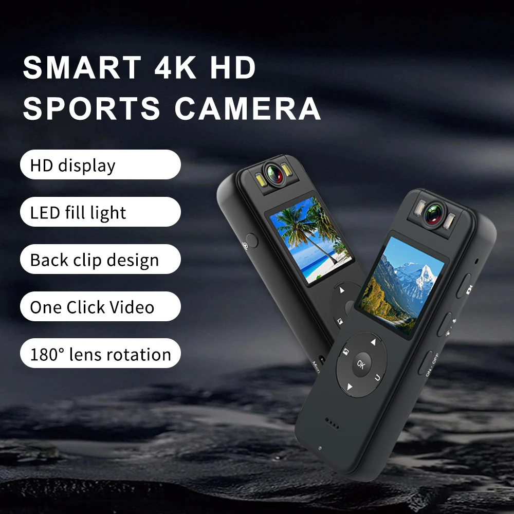 

4K Sports Camera with Magnetic Clip, 180° Rotatable Lens, Night Vision Fill Light, 256GB TF Support, WiFi Hotspot, Type-C Fast C