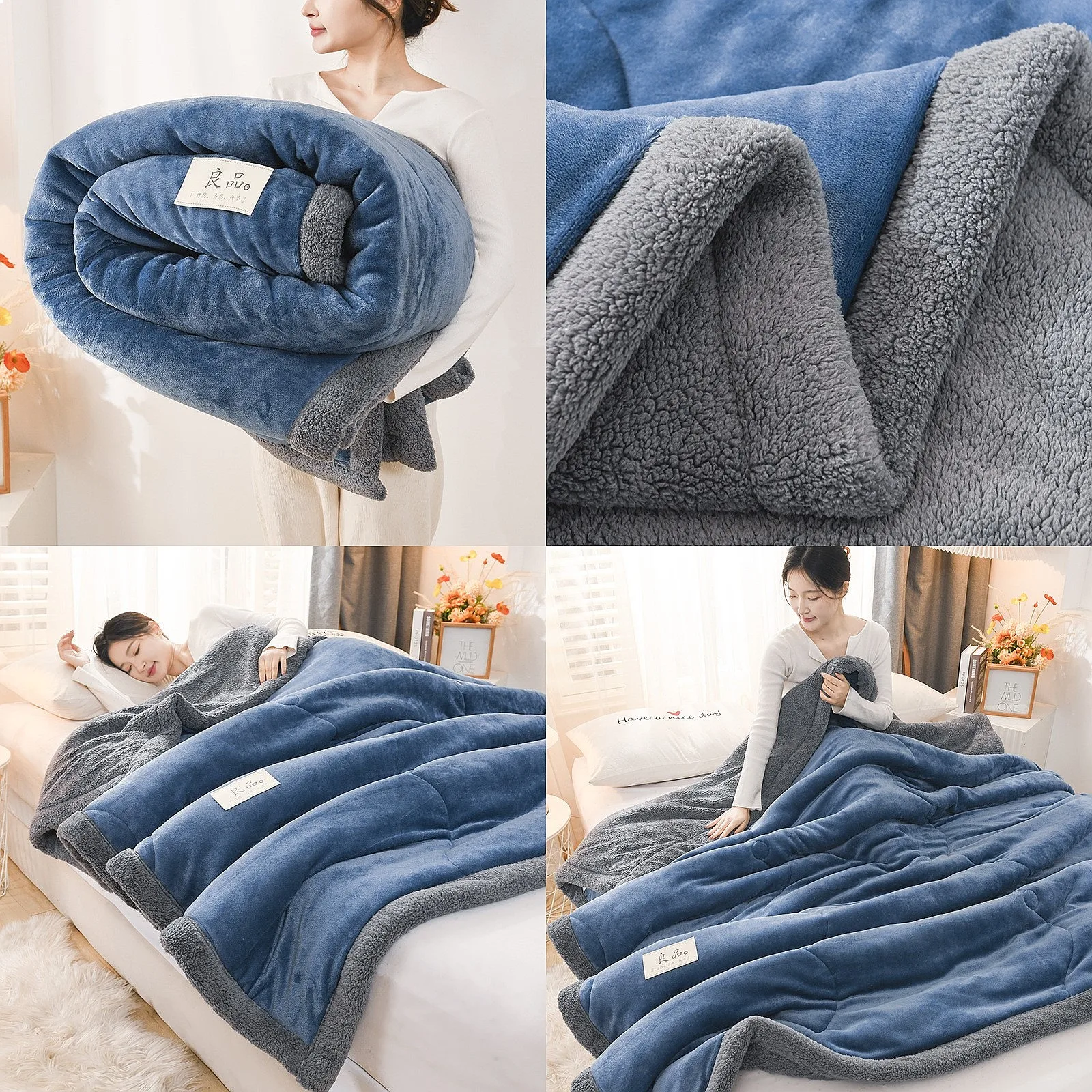 A Class Thickened Milk Fleece Cotton Quilted Three-Layer Blanket Warm Double-Sided Fleece Throw Blanket Soft Nap Blanket