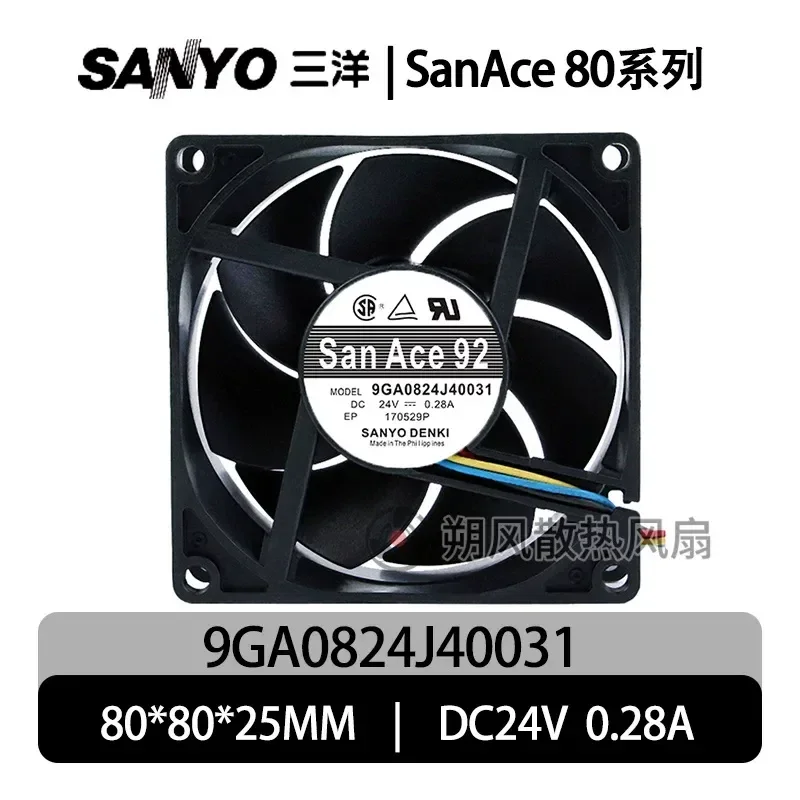 for Sanyo 9GA0824J40031 8025 24V 0.28A 8CM PWM Temperature Control Speed Regulation High Performance Cooling Fan