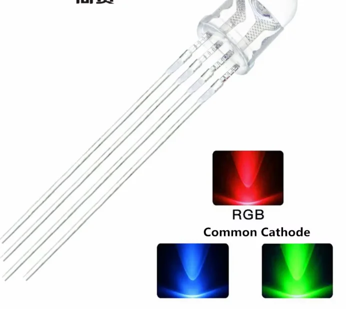 5mm RGB LED wspólna katoda 4Pin czerwony zielony niebieski LED okrągły Tricolor LED dioda elektroluminescencyjna przezroczysta lampa — zdjęcie 6