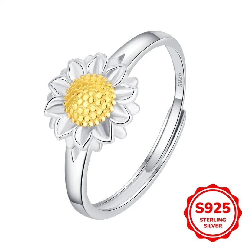

Fashionable Classic Authentic S925 Silver Sunflower Sunflower Women's Personalized Ring