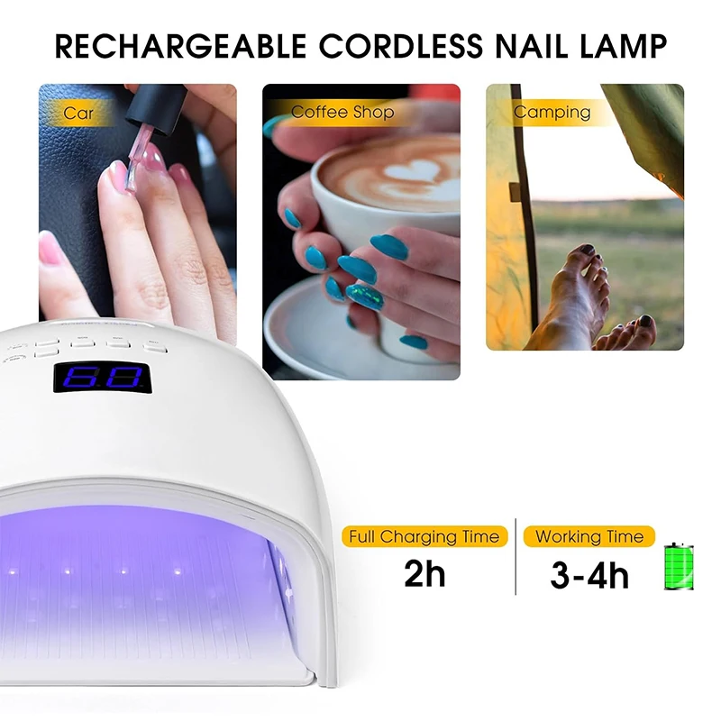 Lâmpada recarregável UV LED, Secador de unhas profissional para gel polonês com base de metal, Ferramentas de manicure para casa e salão, 48W