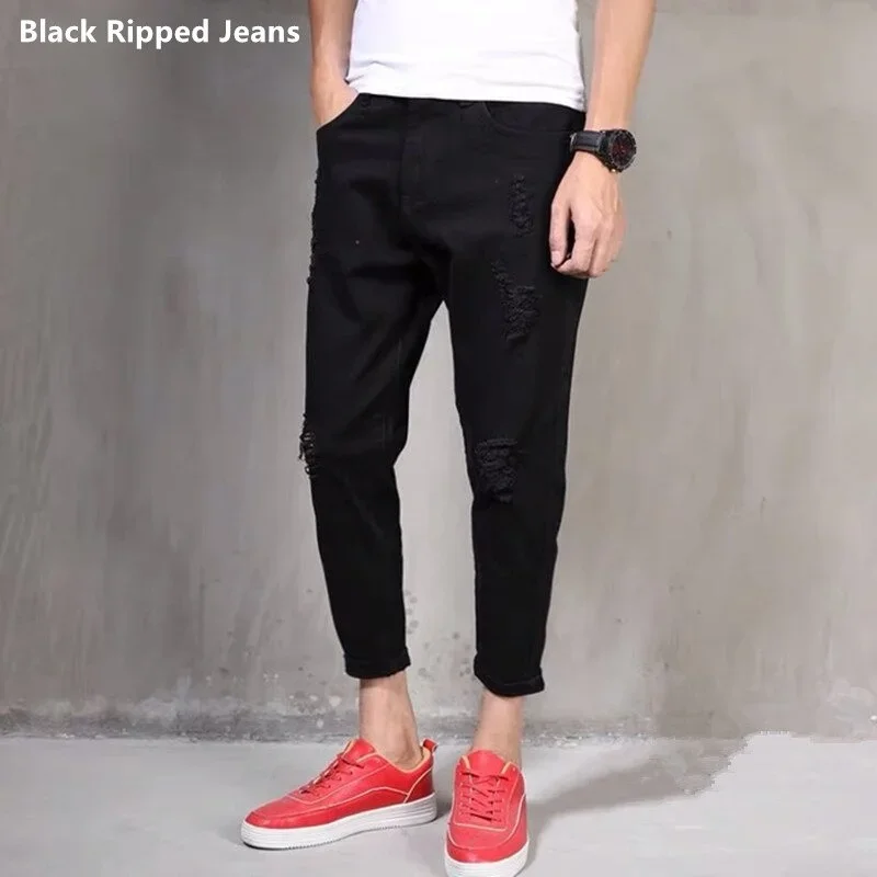 Size 28-42 Men Ripped Jeans Spring Summer Autumn Fashion Casual Hole Slim Fit Skinny Stretch Long Denim Pants Streetwear