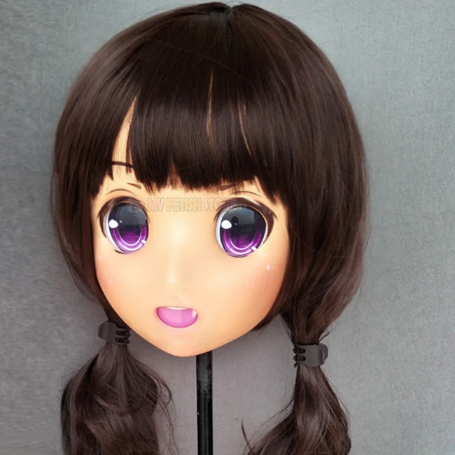 (Caomei-03) Vrouwelijke Zoete Meisje Hars Half Hoofd Kigurumi Crossdress Cosplay Japanse Anime Rol Lolita Pop Masker Met Ogen En Pruik