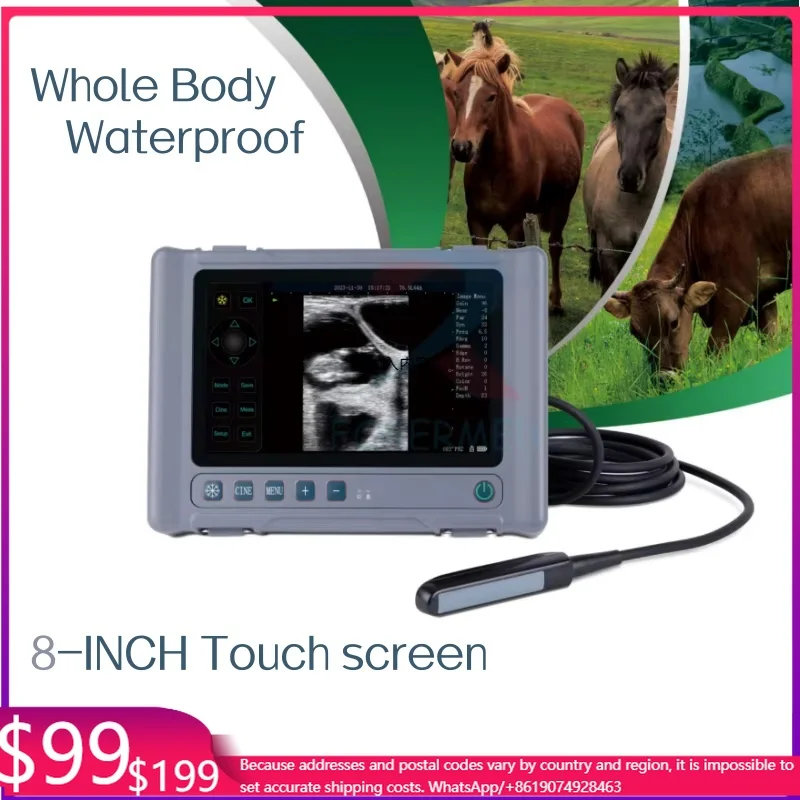 Digital Veterinary Ultrasound Instrument Portable Heldheld Compact Ultrasound Machine 8-Inch Touch Screen Ultrasound Device